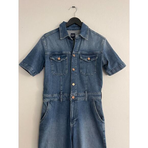 Gap 2 Denim Jumpsuit Short Sleeve Womens Painter Carpenter Style Jeans - Picture 5 of 11